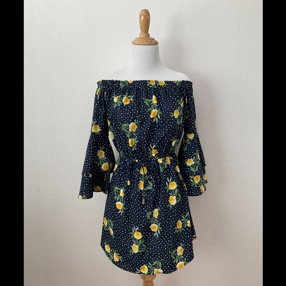 Blush Navy Yellow Flowers - SMALL